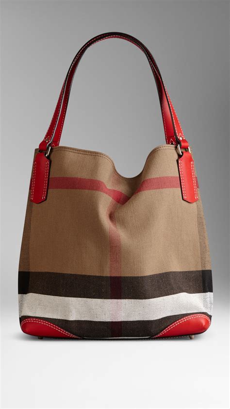 burberry medium canvas check tote bag cadmium red|Burberry The Ashby Medium Canvas Check Tote .